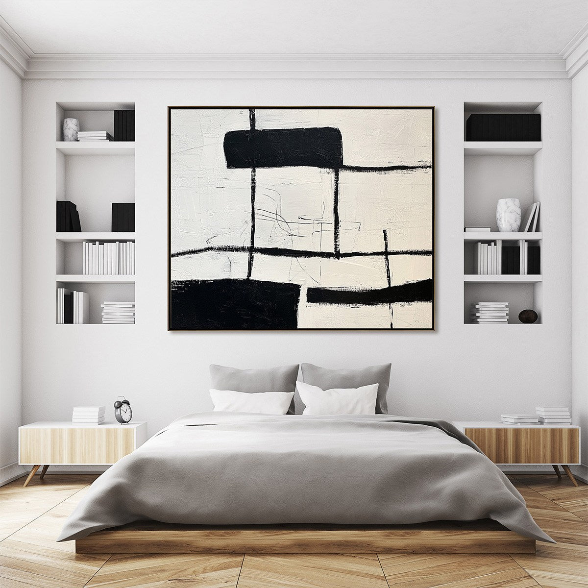 Minimalist Black and White Abstract Wall Art | Geometric Line Canvas #AA 338
