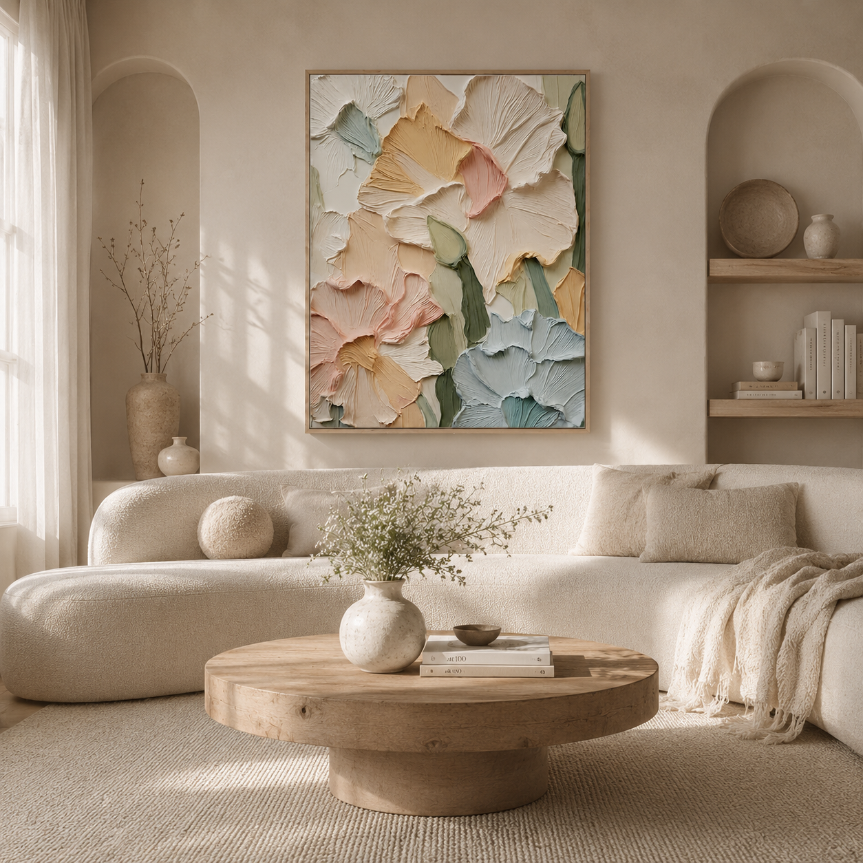 Blush Petals – Textured Floral Wall Art for Romantic Modern Interiors