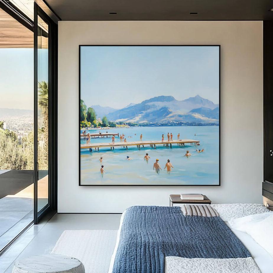 Lake Swimming Scene | Mountain Landscape Wall Art #AA 058