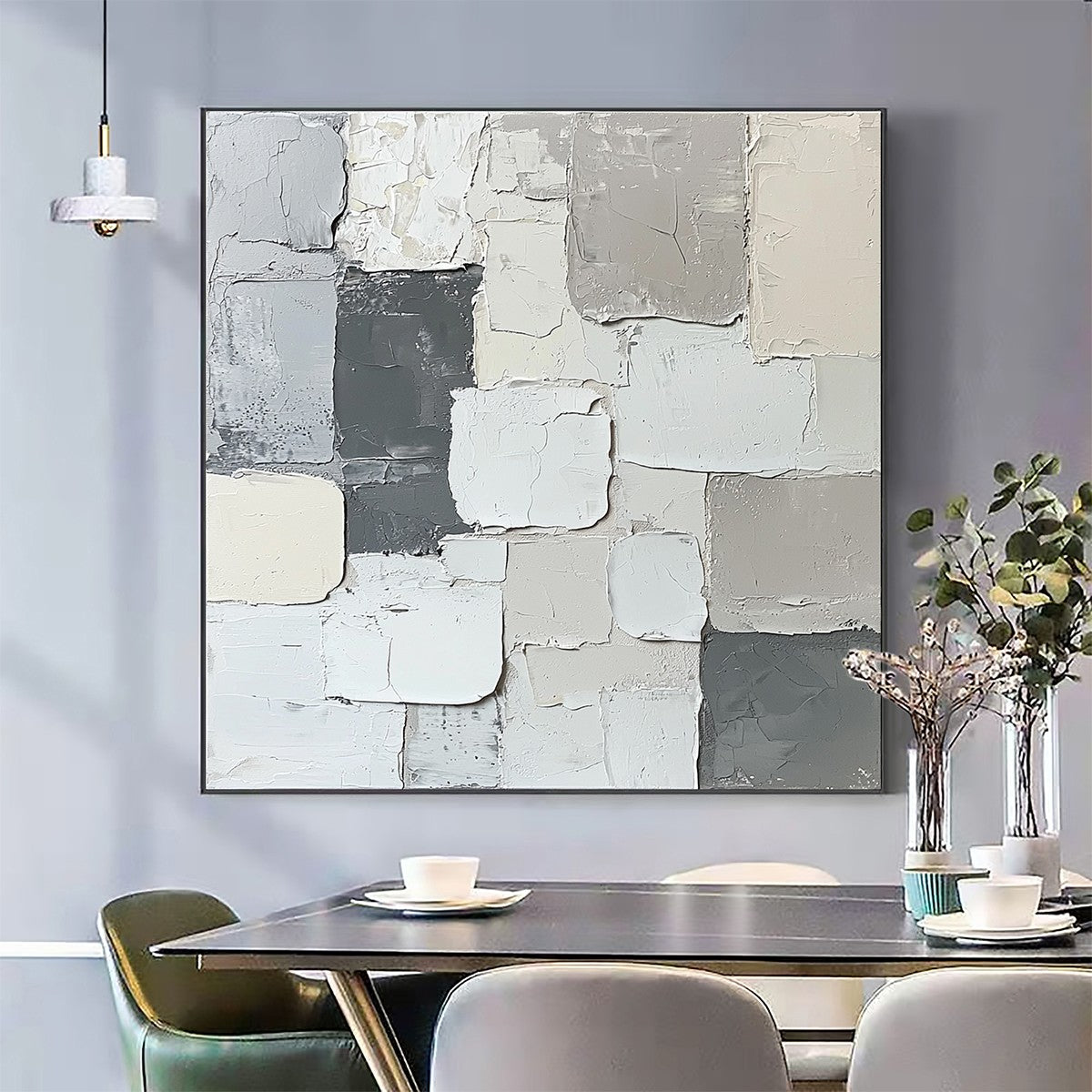 Textured 3D Abstract Art | Grey & White Wall Painting #AA 122