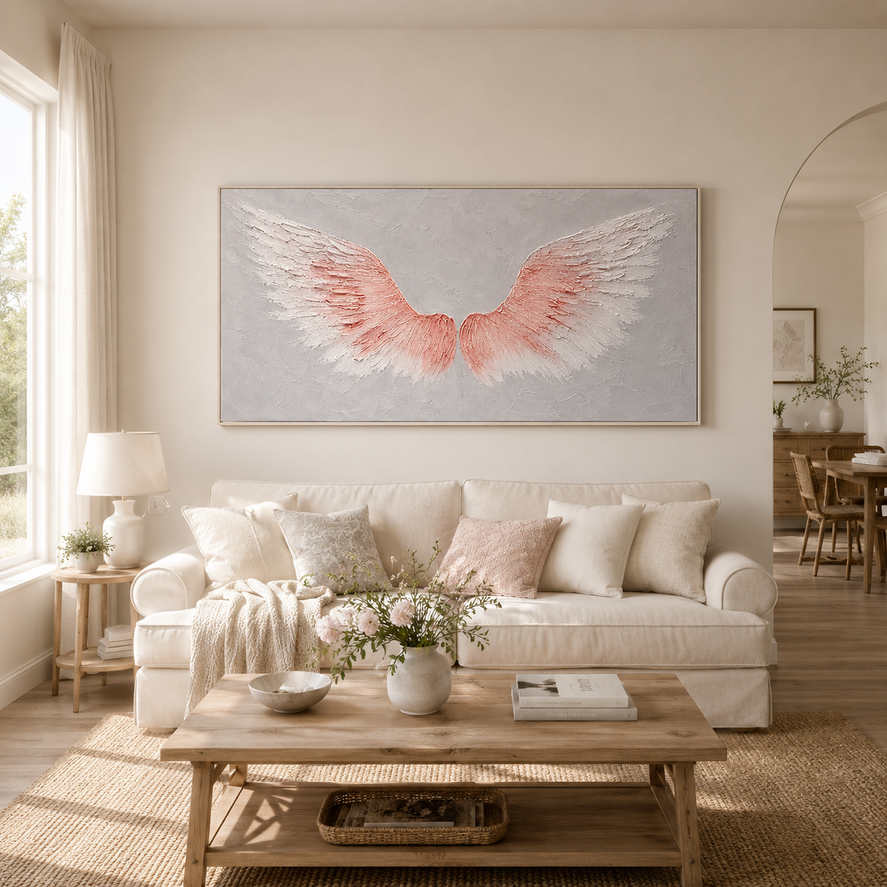 Celestial Blush – Textured Pink Angel Wings Wall Art