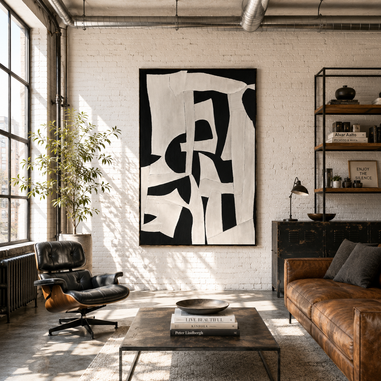 Monochrome Balance – Black and White Abstract Geometric Wall Art