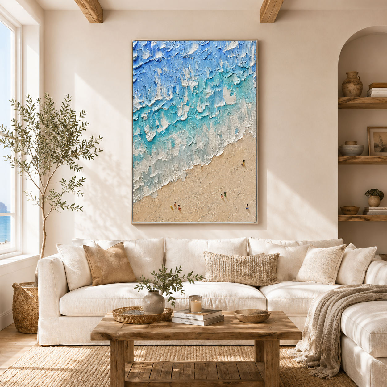 Textured Beach Wall Art | Hand Painted Ocean Canvas