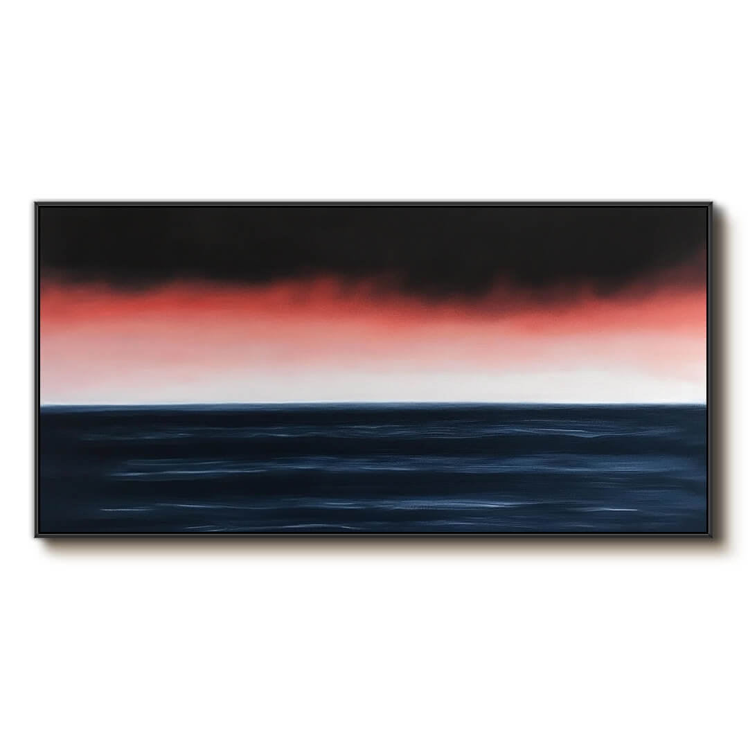Panoramic Sunset Seascape Canvas Wall Art | Red & Navy Horizon #AA 331