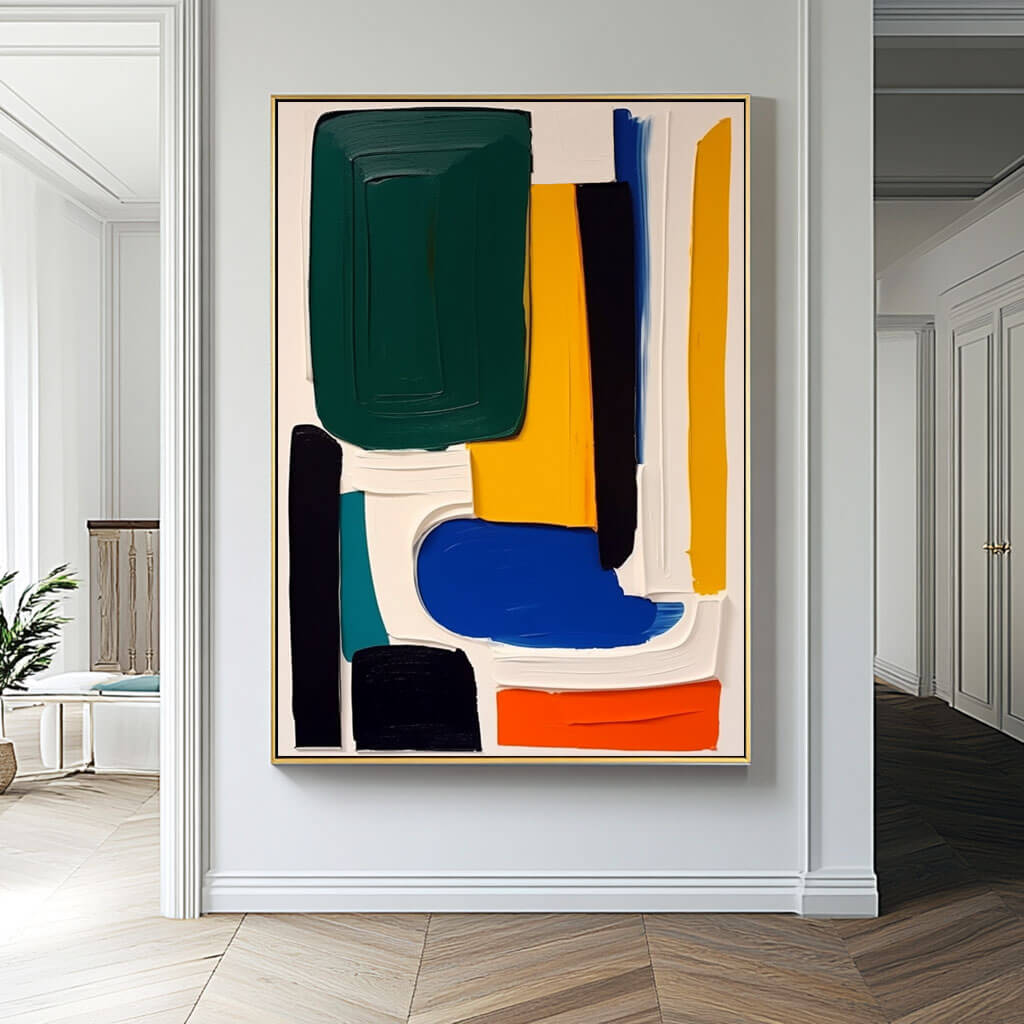 Colorful Geometric Abstract Wall Art | Blue Green Yellow Canvas #AA 379