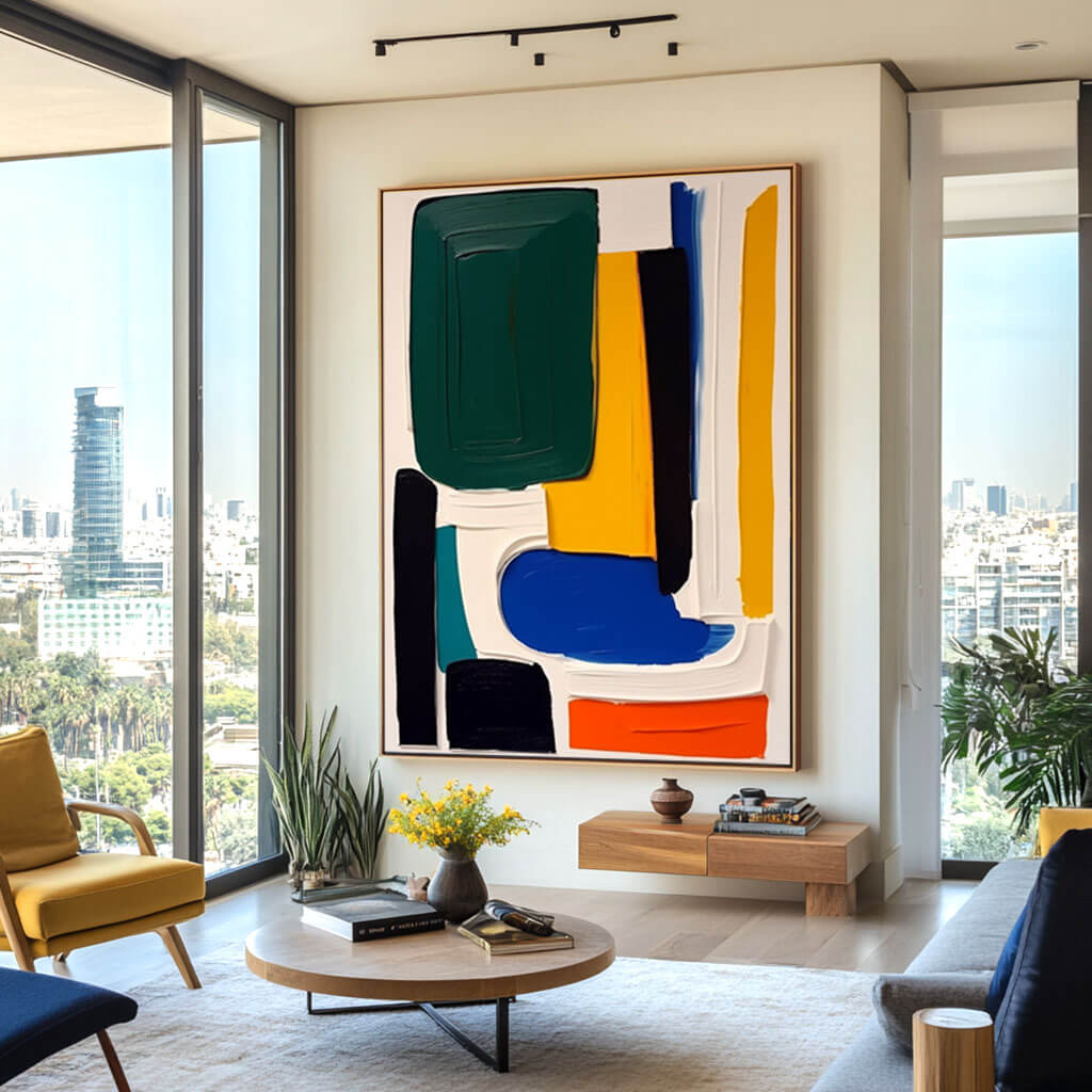 Colorful Geometric Abstract Wall Art | Blue Green Yellow Canvas #AA 379