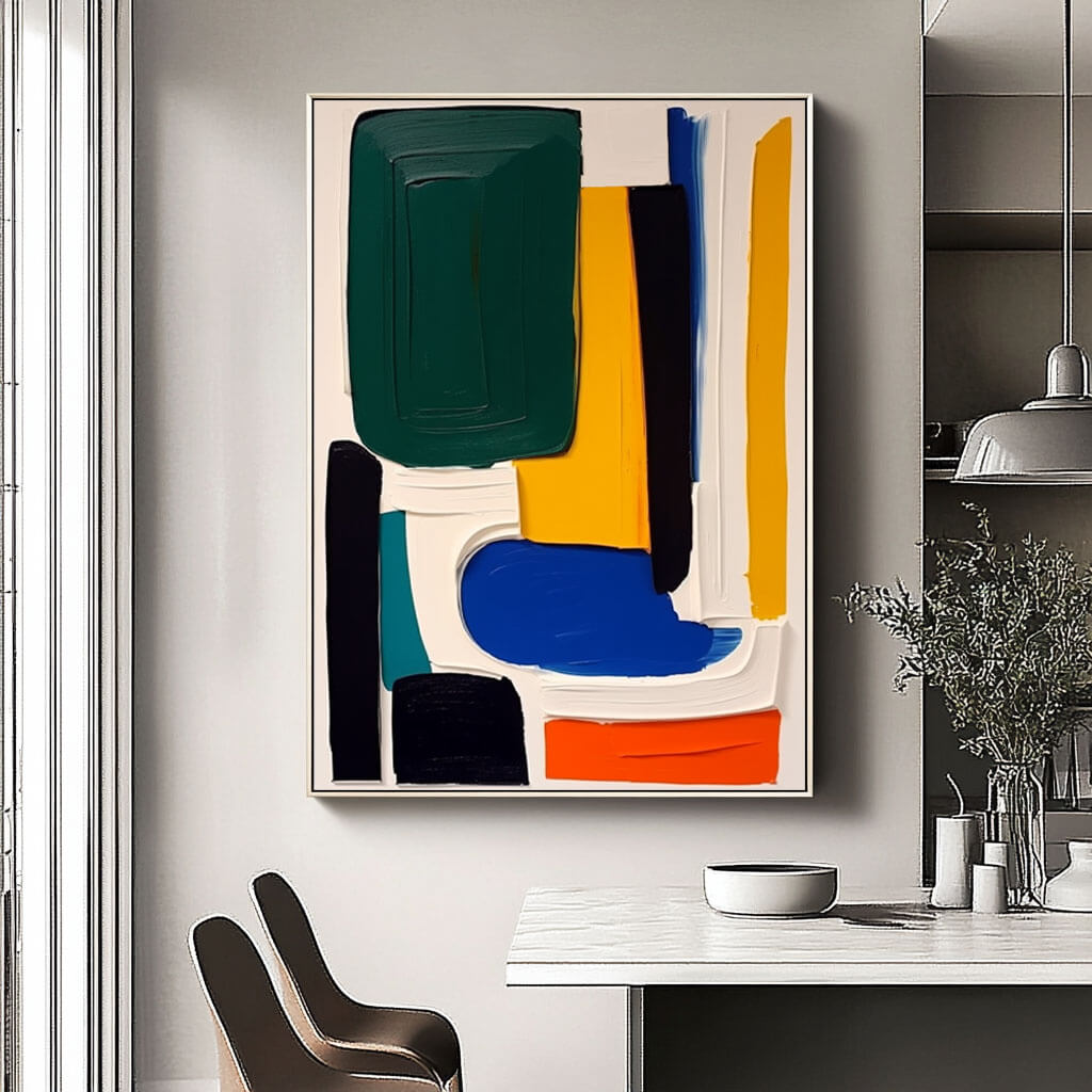 Colorful Geometric Abstract Wall Art | Blue Green Yellow Canvas #AA 379