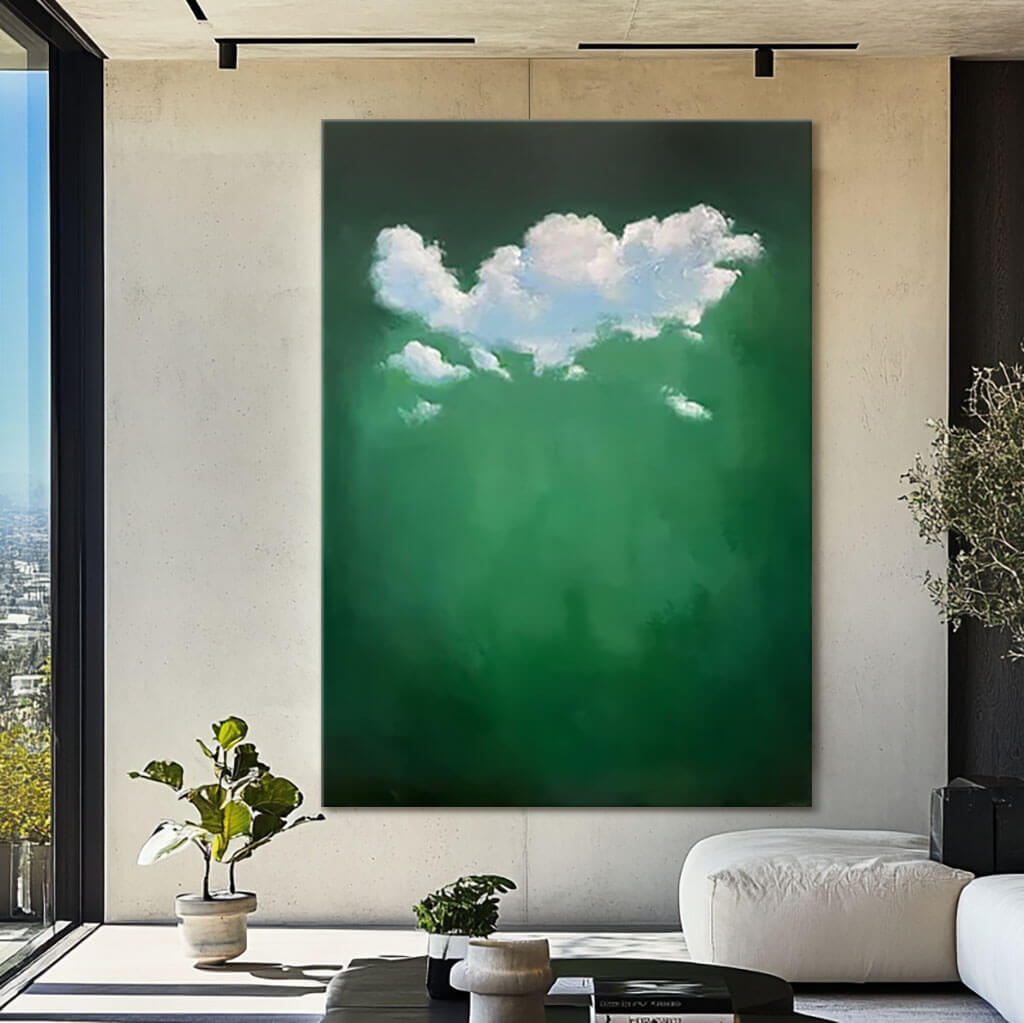 Deep Emerald Green Abstract Wall Art | Moody Cloud Painting #AA 374