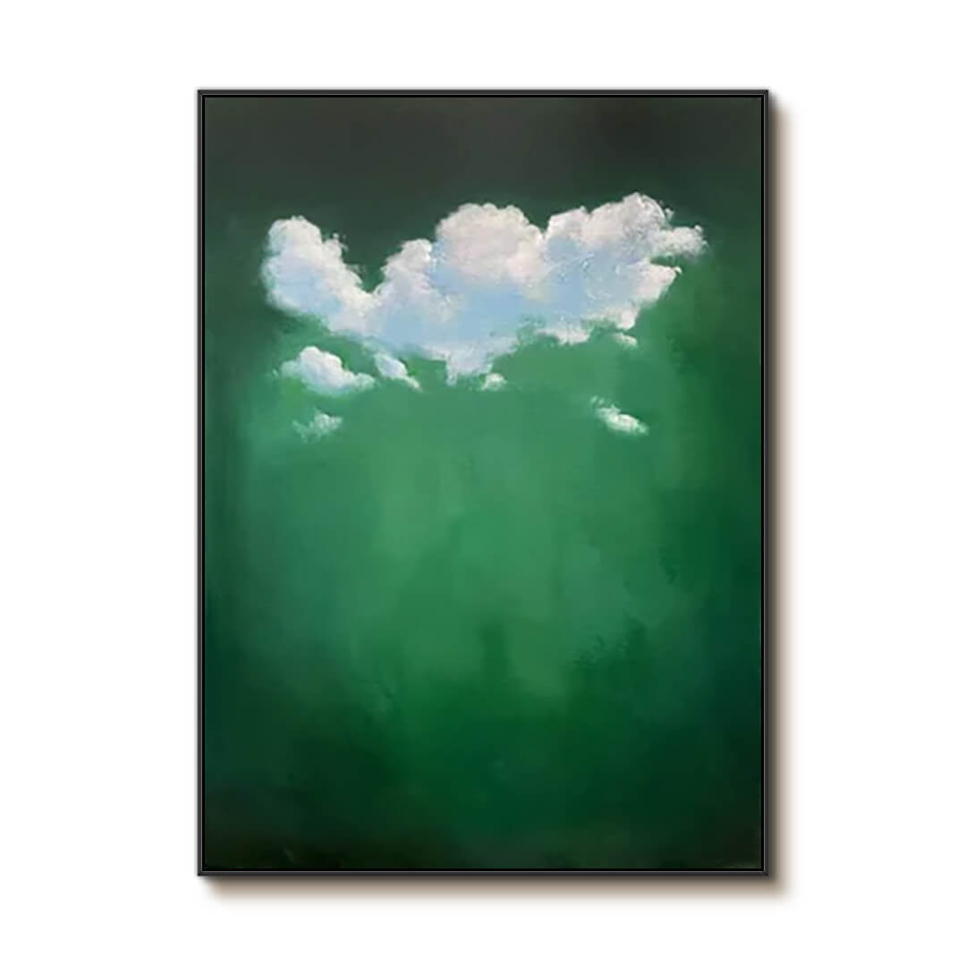 Deep Emerald Green Abstract Wall Art | Moody Cloud Painting #AA 374