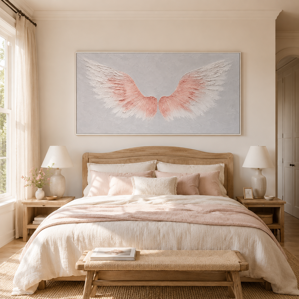 Celestial Blush – Textured Pink Angel Wings Wall Art