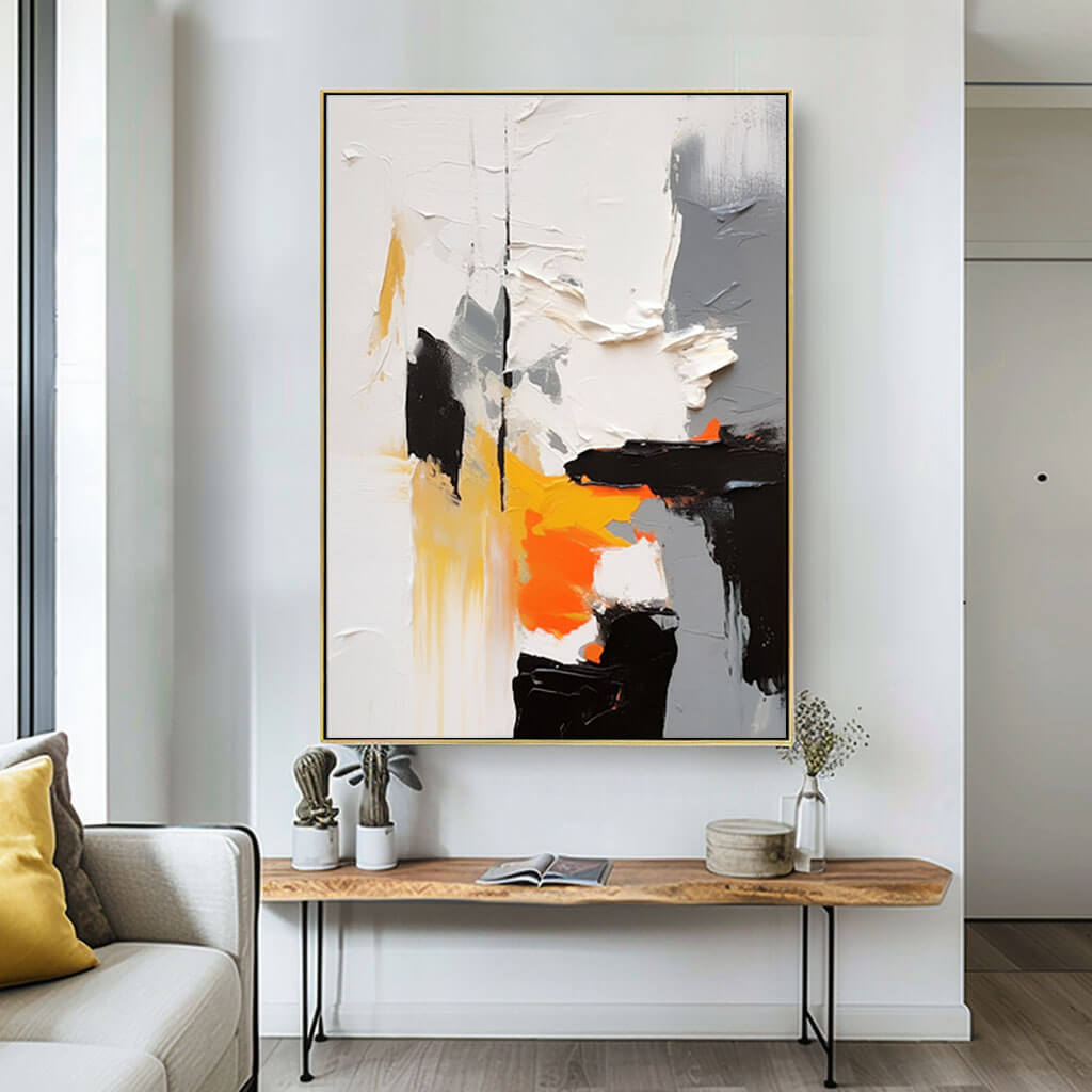 Black, White & Orange Abstract Art | Modern Textured Painting #AA 065