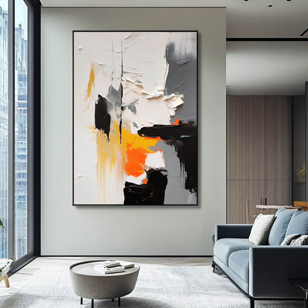 Black, White & Orange Abstract Art | Modern Textured Painting #AA 065