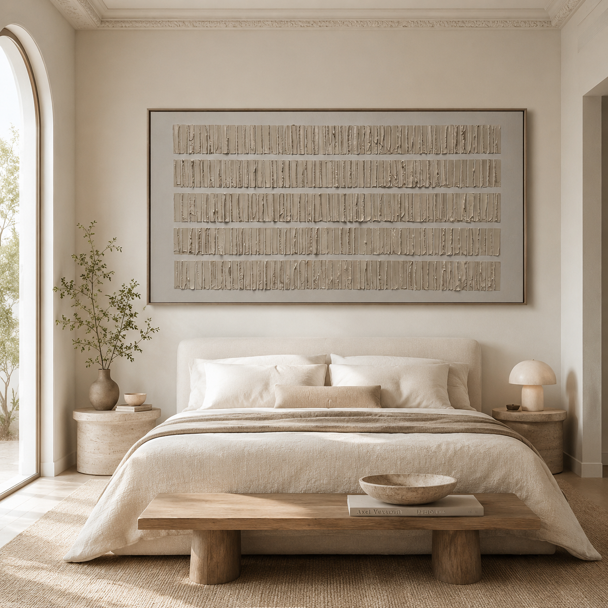Wabi Sabi Linear Plaster Wall Art – Minimalist Neutral Abstract Decor