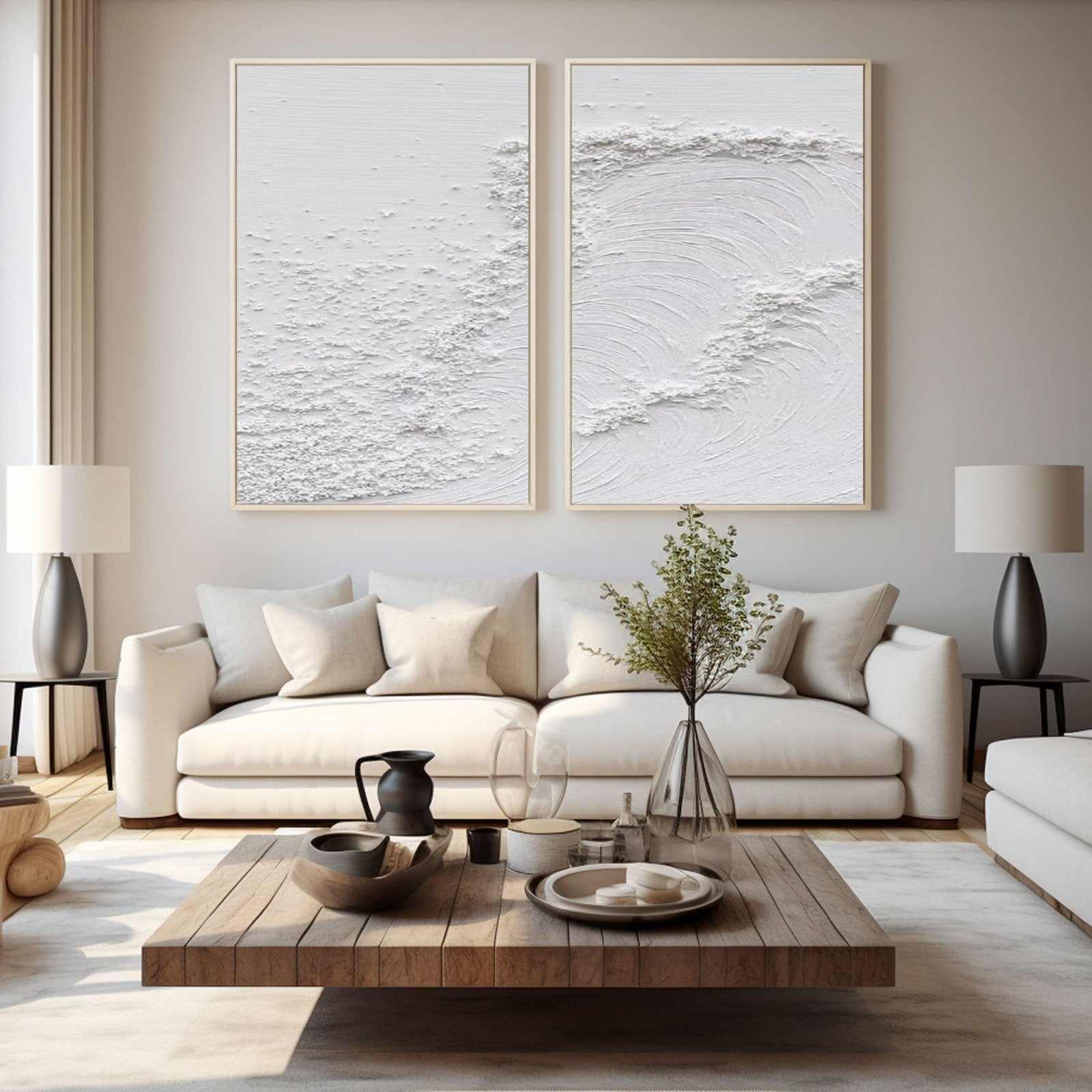 Textured Wave Wall Art | Set of 2 Minimalist Coastal Paintings #TC 213