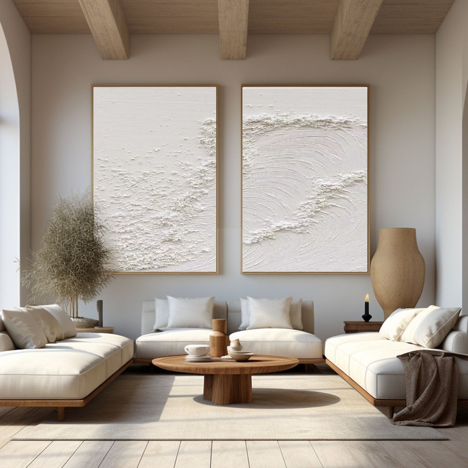 Textured Wave Wall Art | Set of 2 Minimalist Coastal Paintings #TC 213