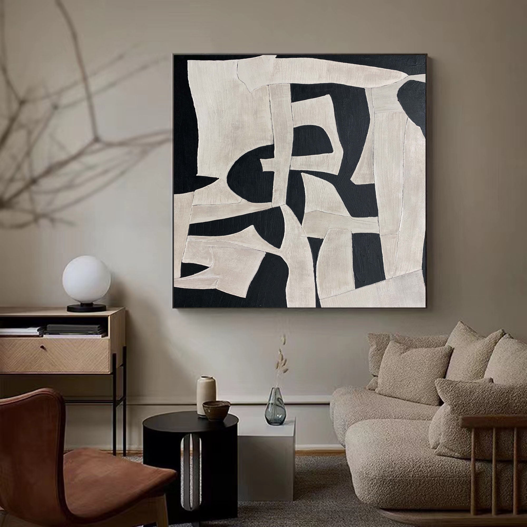 Modern Abstract Painting | Black and White Framed Art #AA 270