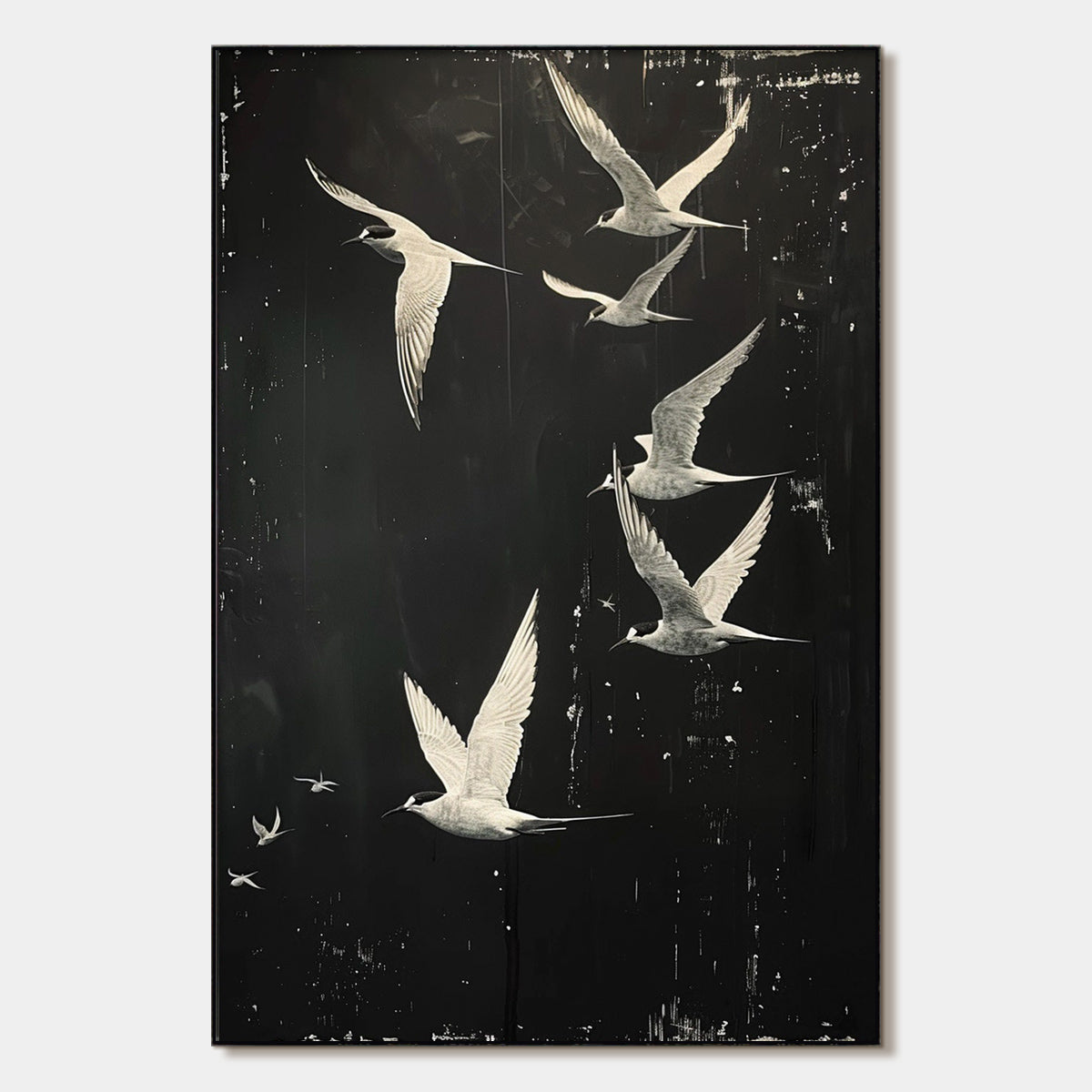 Monochromatic Bird Art | Original Black & White Flight Painting #ZZ 262