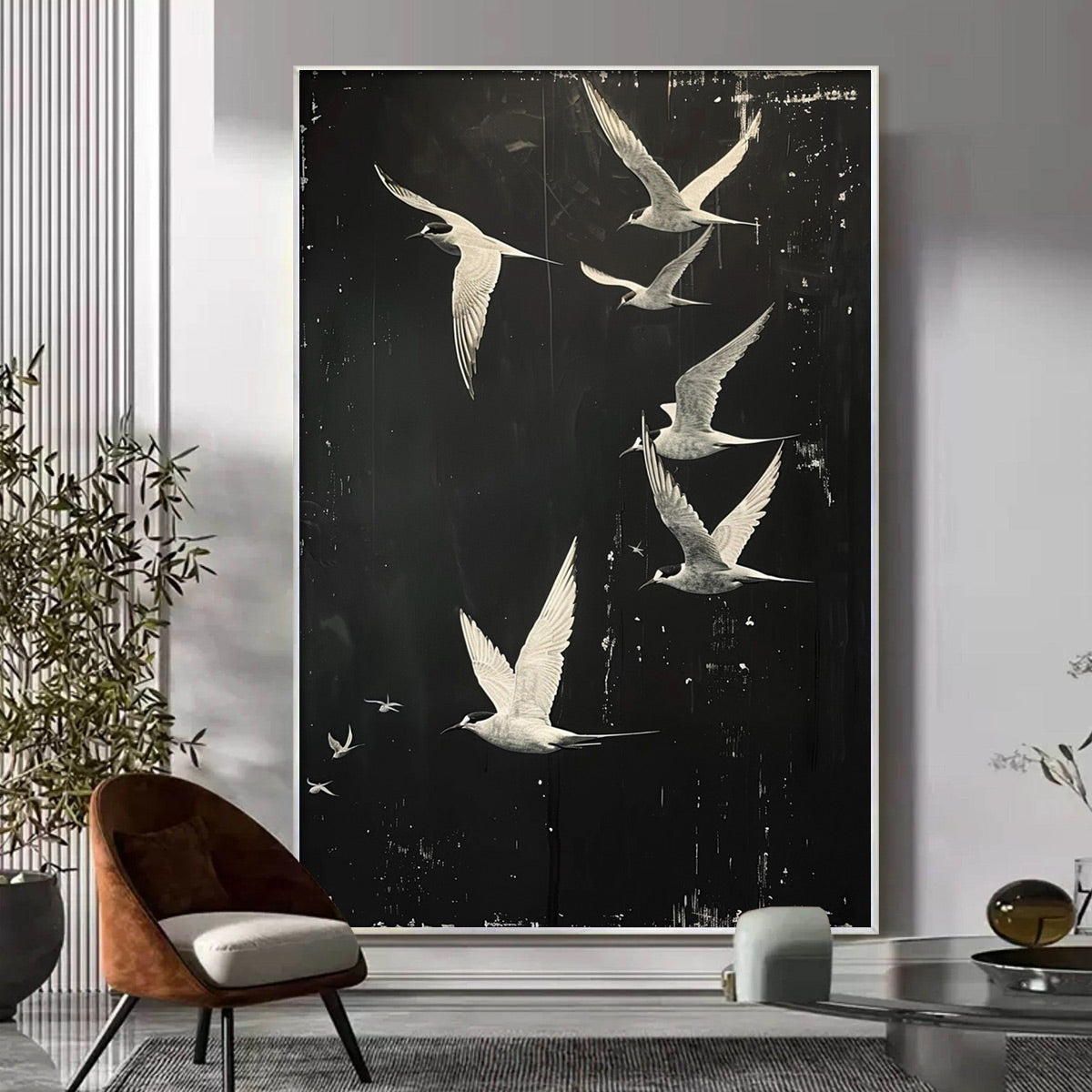 Monochromatic Bird Art | Original Black & White Flight Painting #ZZ 262