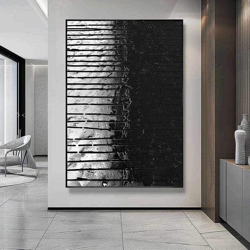 Black and White Abstract Wall Art | Textured Light & Shadow Canvas #AA 344