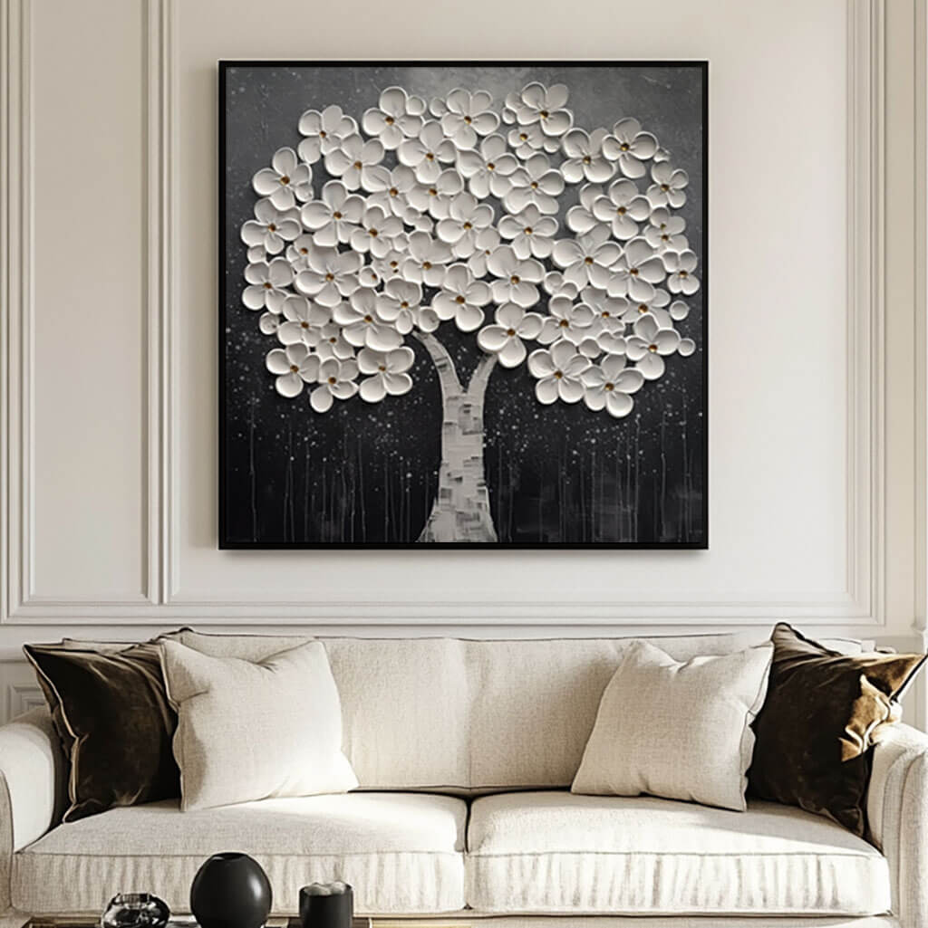 Luxury Statement Wall Art | 3D White Tree of Life Canvas #AA 029
