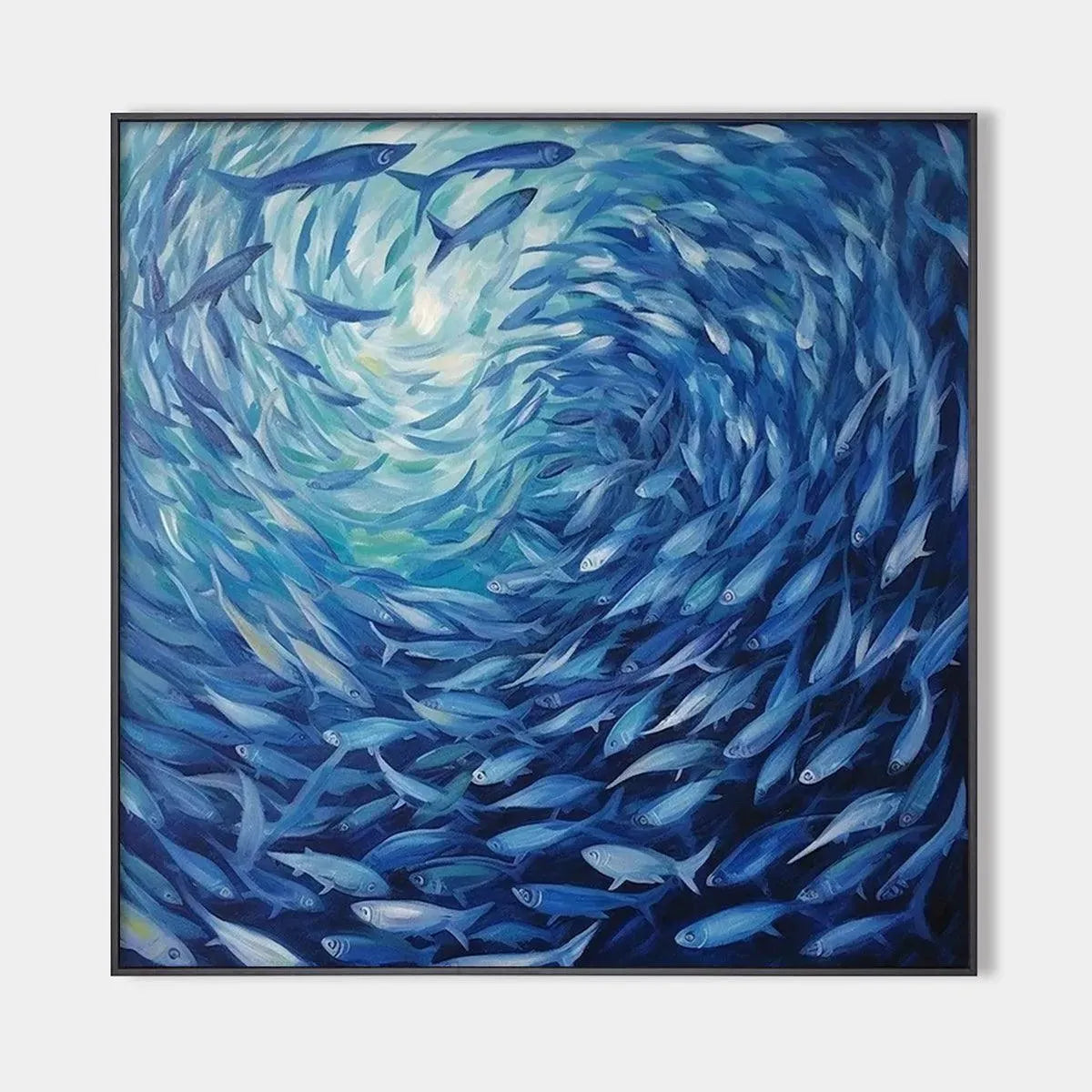 Swirling Blue Fish Painting | Large Textured Ocean Life Art #ZZ 240