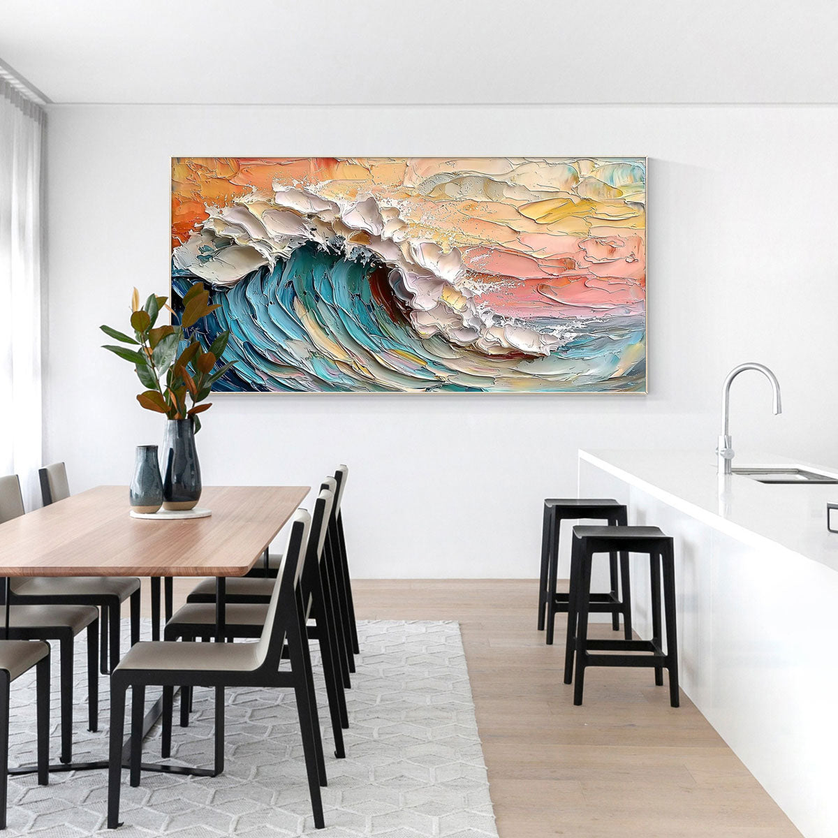 Colorful Sunset Wave Painting | Large Textured Ocean Art #AA 129