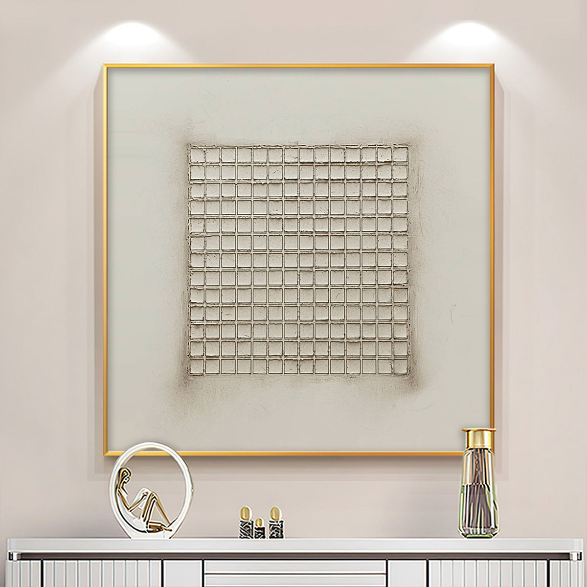 Wabi Sabi Wall Art | Textured Neutral Grid Painting #AA 131