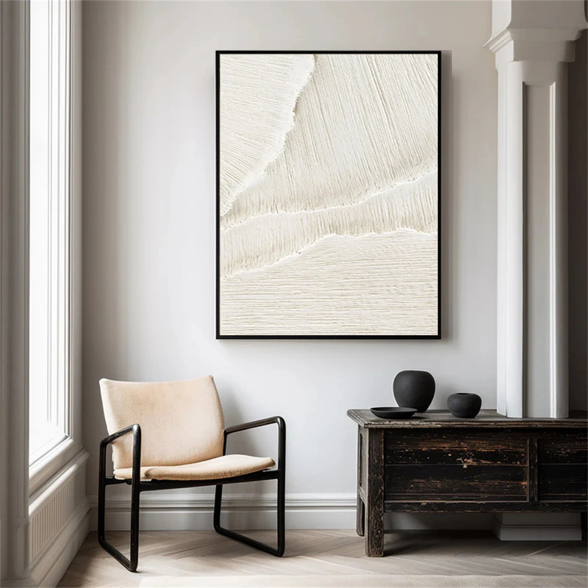Large White Texture Artwork: Minimal Abstract Wall Decor #ZZ 143