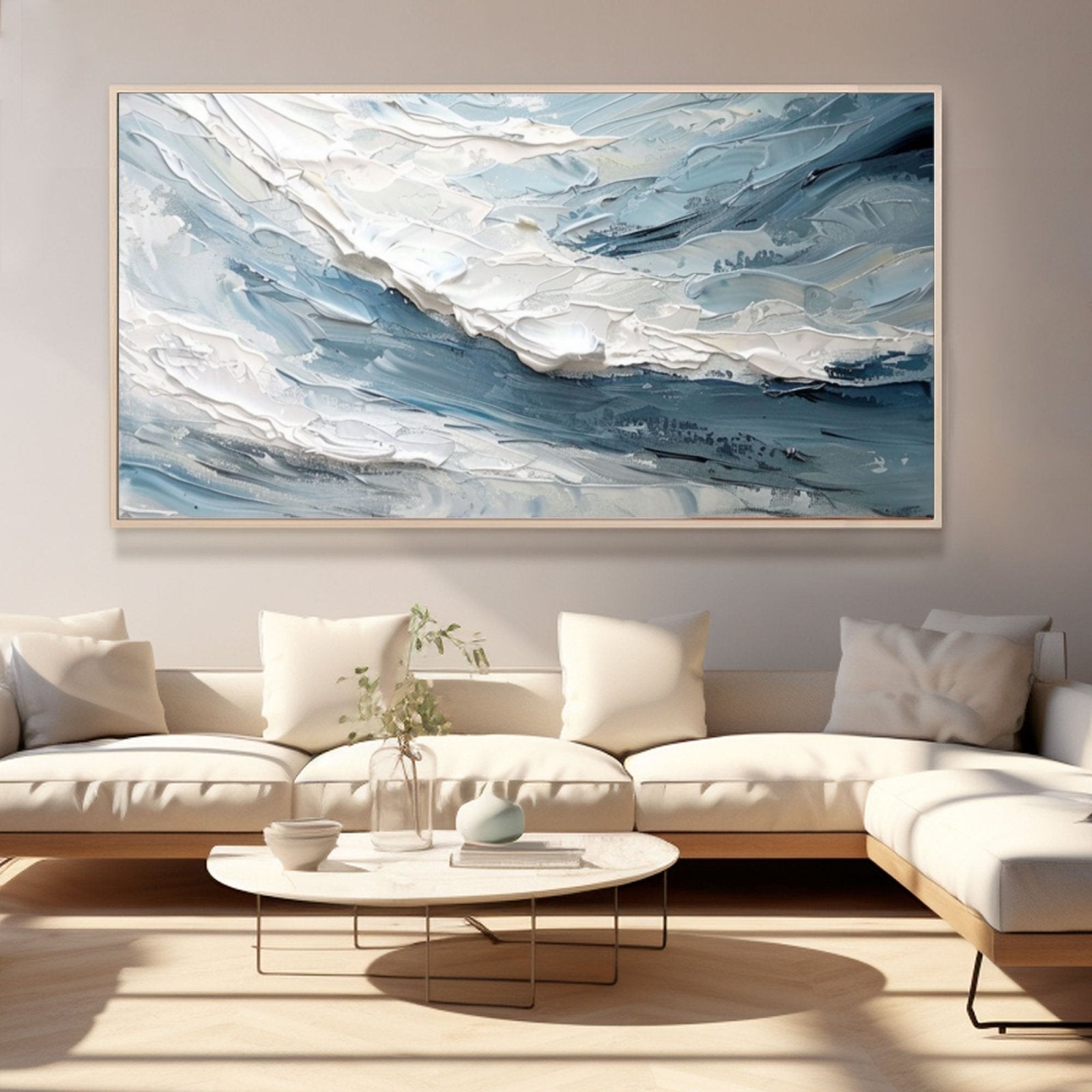 Textured Ocean Abstract Painting – Blue and White Wall Art on Canvas #TC 178