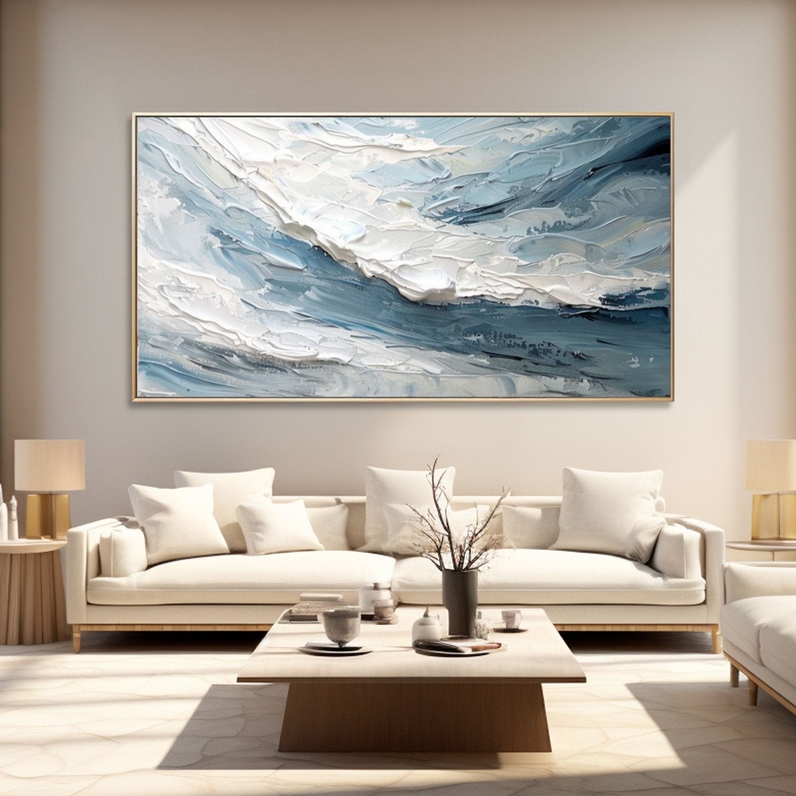 Textured Ocean Abstract Painting – Blue and White Wall Art on Canvas #TC 178