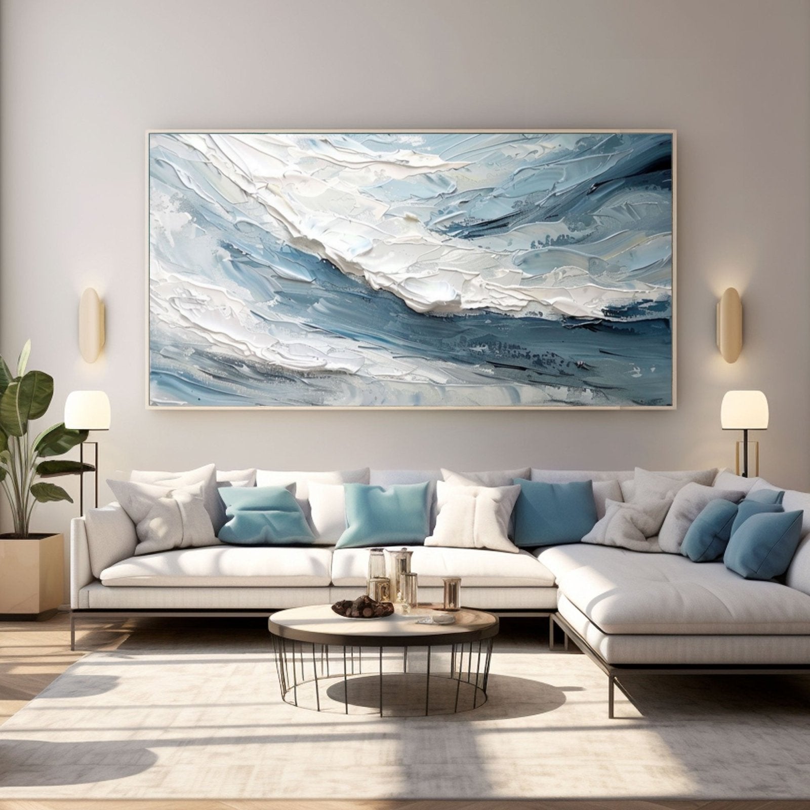Textured Ocean Abstract Painting – Blue and White Wall Art on Canvas #TC 178