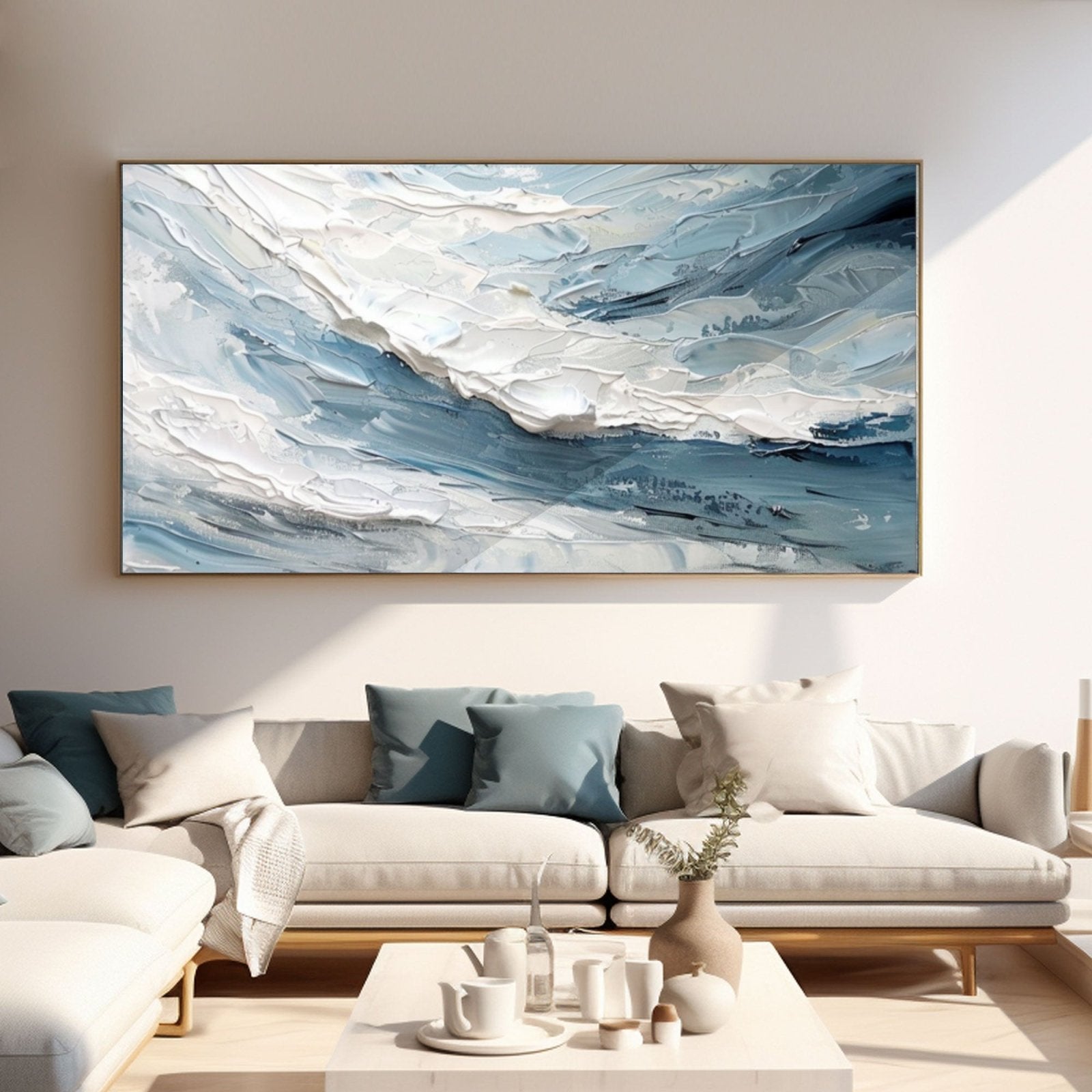 Textured Ocean Abstract Painting – Blue and White Wall Art on Canvas #TC 178