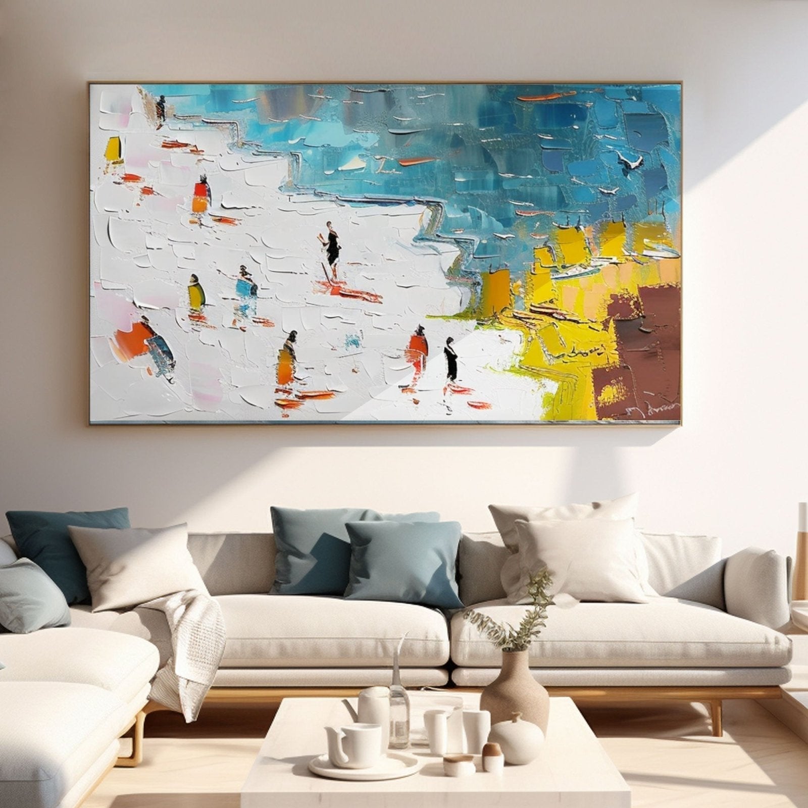 Abstract Seaside Walk Painting – Textured Colorful Canvas Art #TC 180