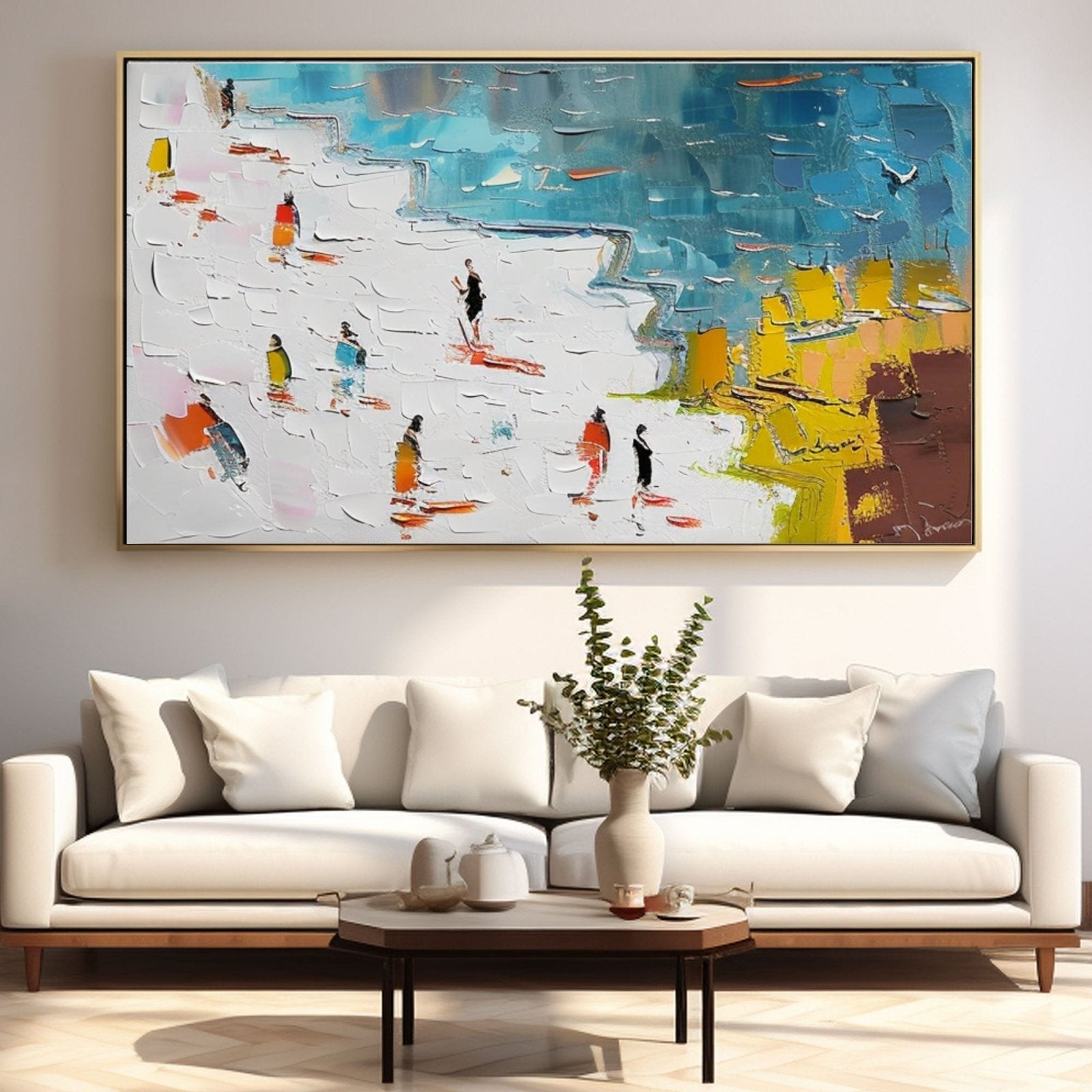 Abstract Seaside Walk Painting – Textured Colorful Canvas Art #TC 180