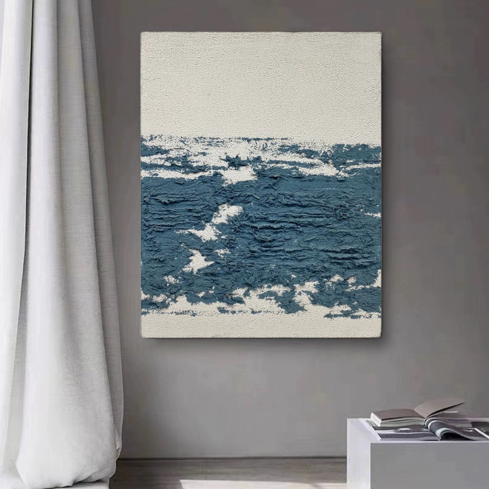 Original Abstract Ocean Art | Heavy Texture Blue White Canvas #TC 184