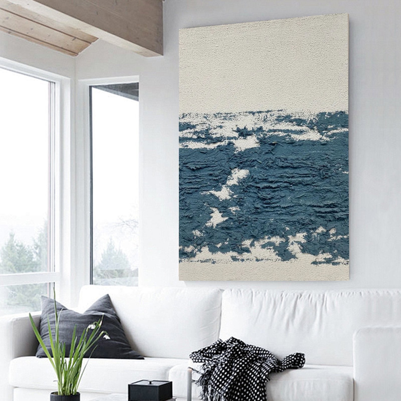 Original Abstract Ocean Art | Heavy Texture Blue White Canvas #TC 184