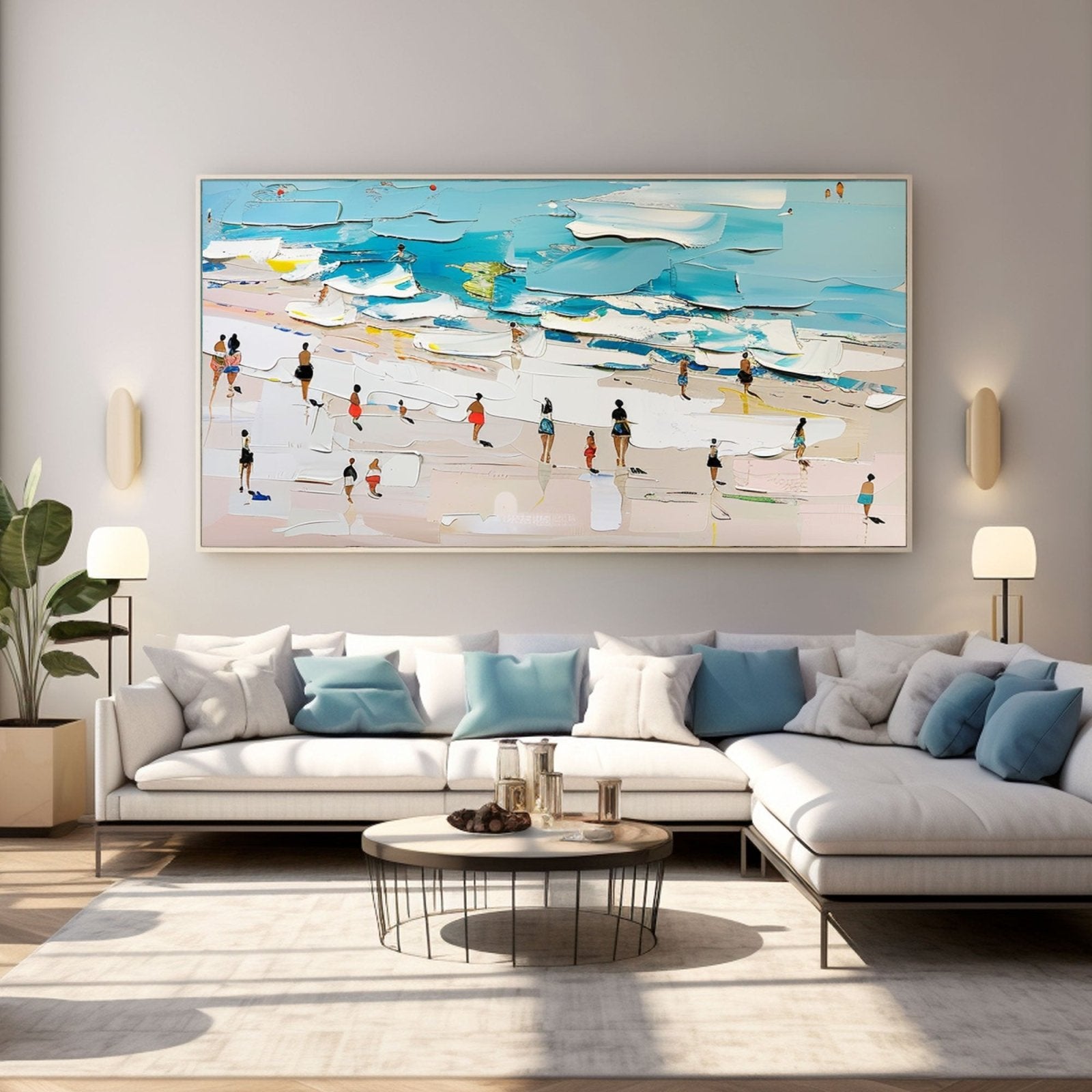 Beach Scene Oil Painting Handmade Coastal Art #TC 186