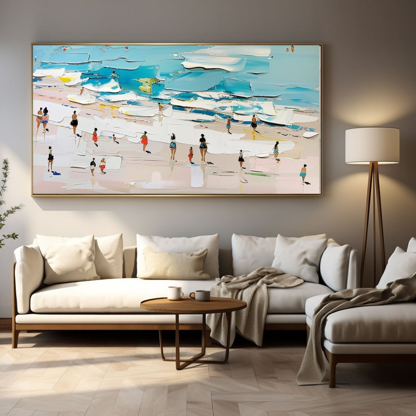 Beach Scene Oil Painting Handmade Coastal Art #TC 186