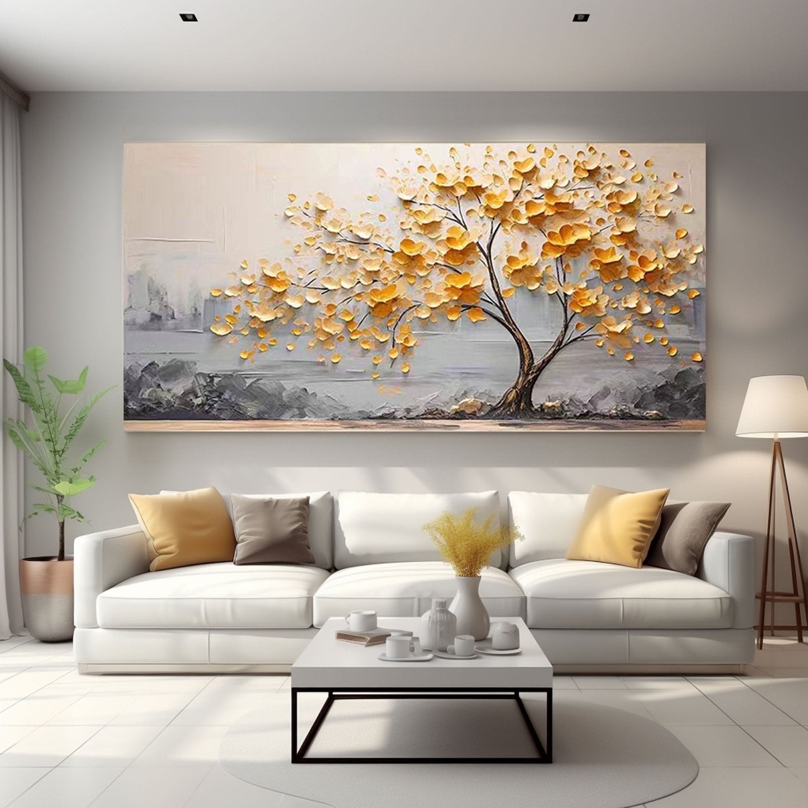 Textured Golden Blossom Tree Wall Art for Home Decor #TC 187