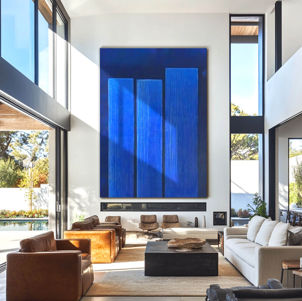 Deep Blue Abstract Painting | Monochrome Wall Art on Canvas #ZZ 228