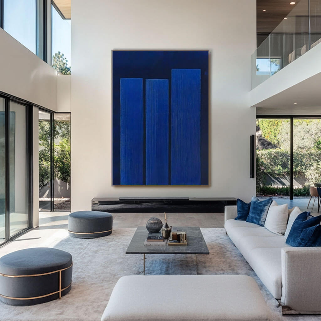 Deep Blue Abstract Painting | Monochrome Wall Art on Canvas #ZZ 228