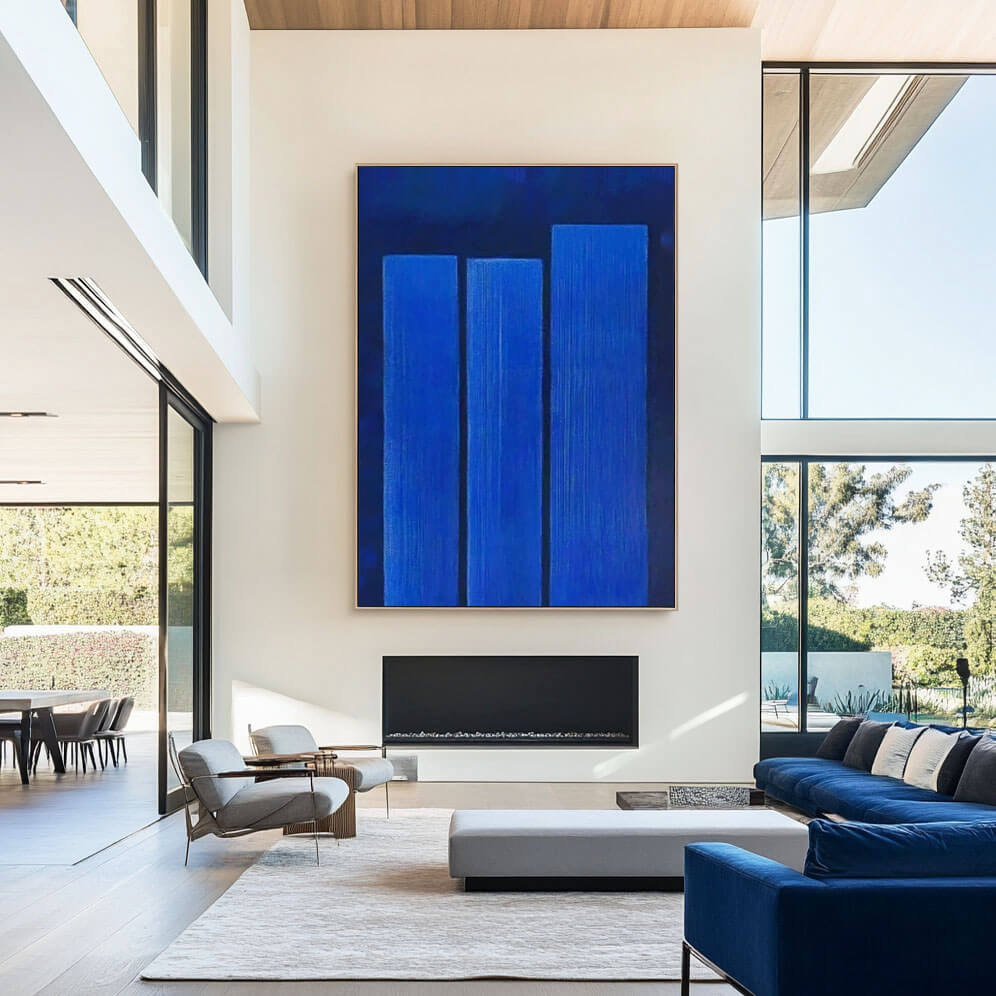 Deep Blue Abstract Painting | Monochrome Wall Art on Canvas #ZZ 228