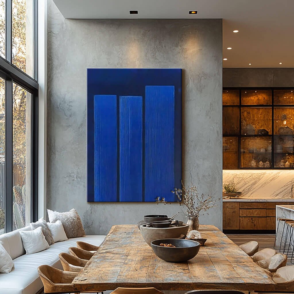 Deep Blue Abstract Painting | Monochrome Wall Art on Canvas #ZZ 228