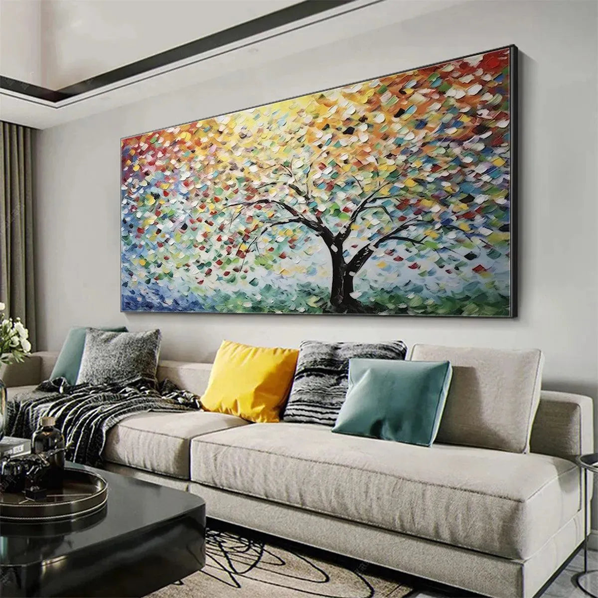 Colorful Abstract Tree Canvas Wall Art | Rainbow Landscape Print #AA 377