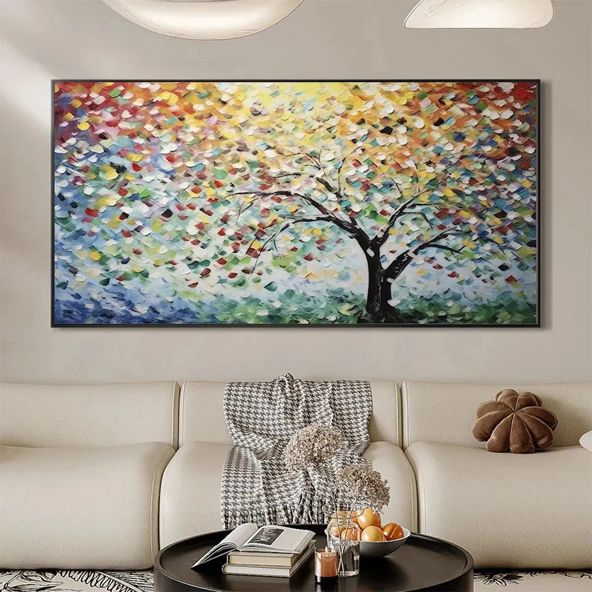 Colorful Abstract Tree Canvas Wall Art | Rainbow Landscape Print #AA 377