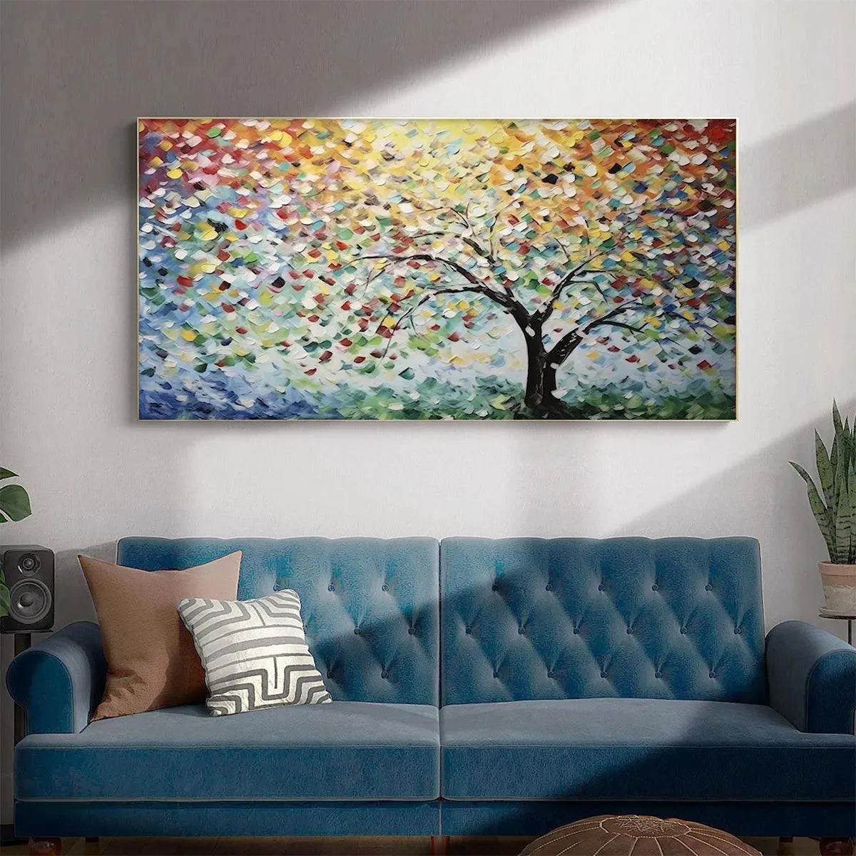 Colorful Abstract Tree Canvas Wall Art | Rainbow Landscape Print #AA 377