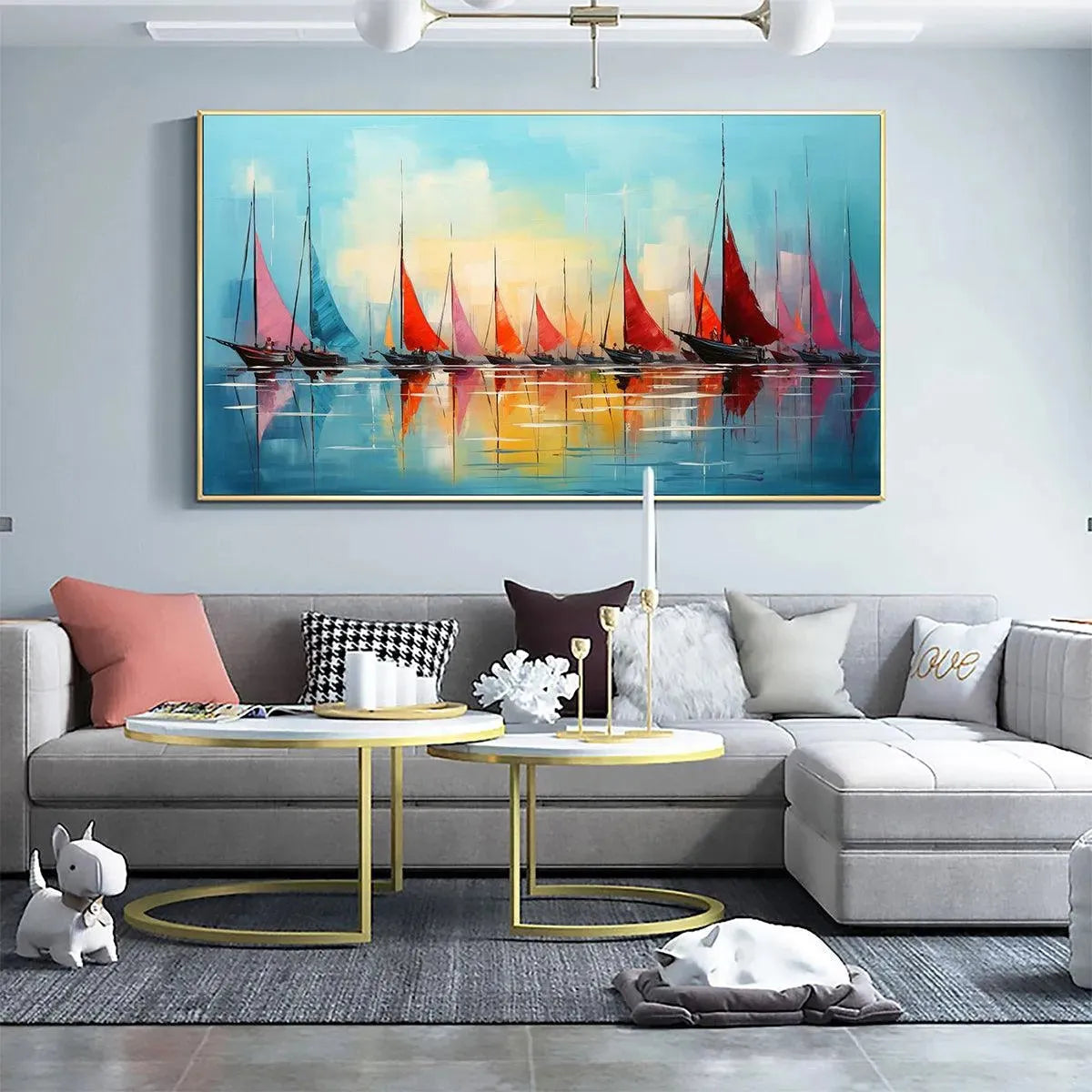 Colorful Sailboat Painting | Modern Seascape Wall Art #AA 135