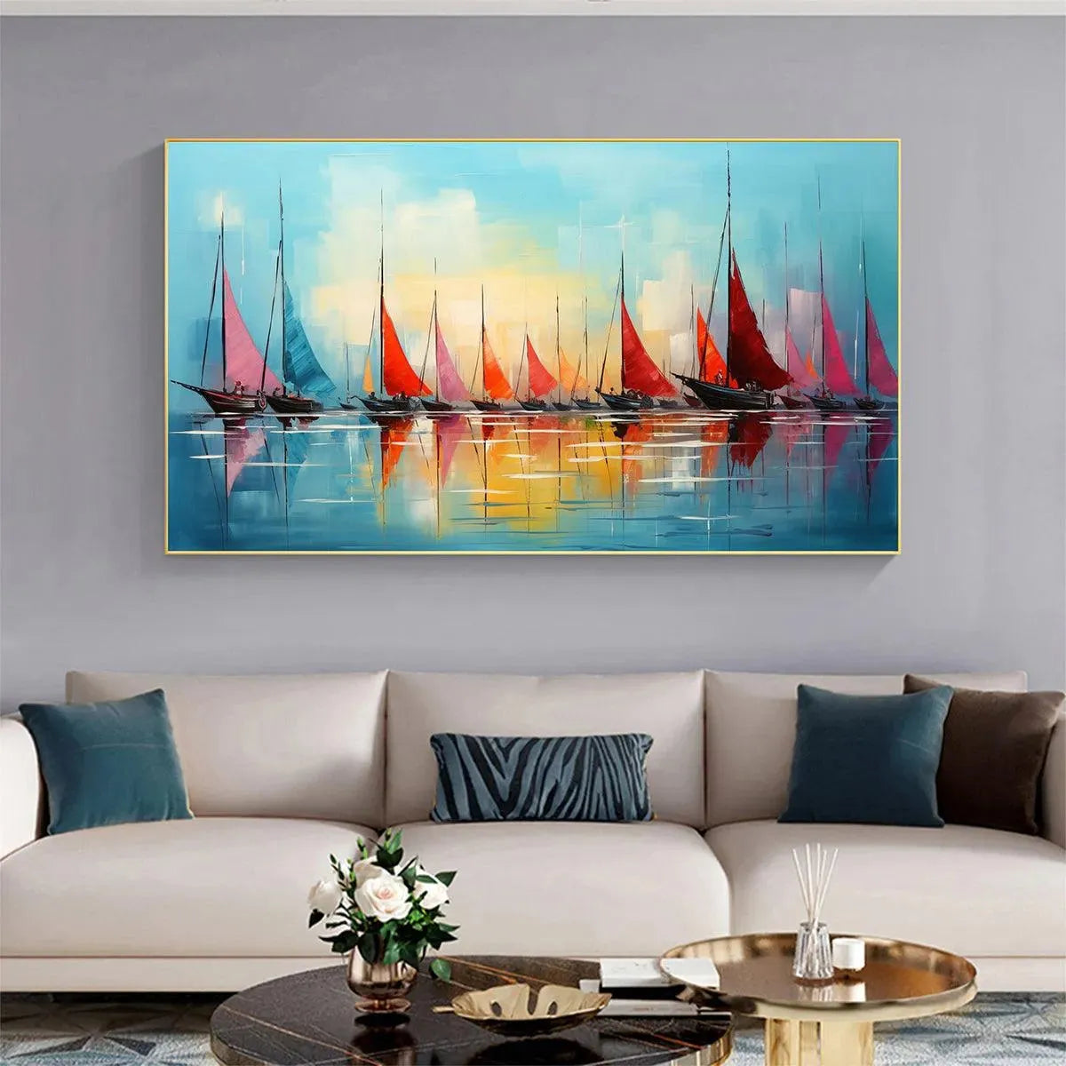 Colorful Sailboat Painting | Modern Seascape Wall Art #AA 135