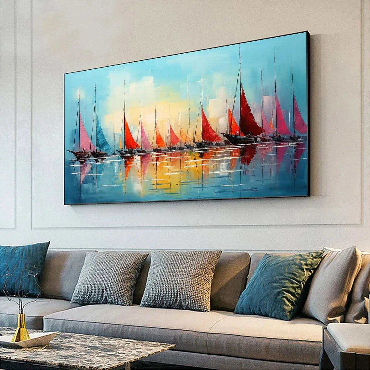 Colorful Sailboat Painting | Modern Seascape Wall Art #AA 135