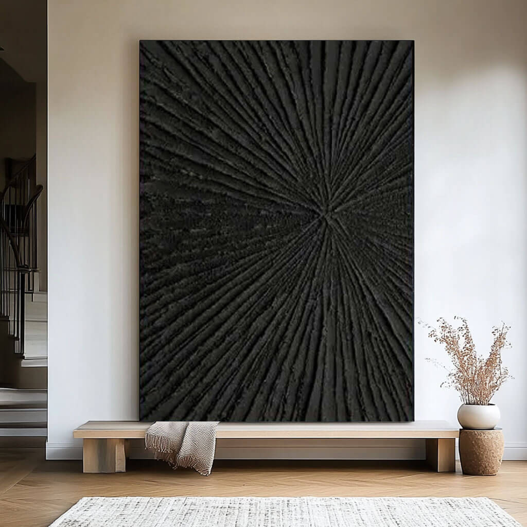 Black 3D Textured Canvas Wall Art | Abstract Radial Design #AA 380